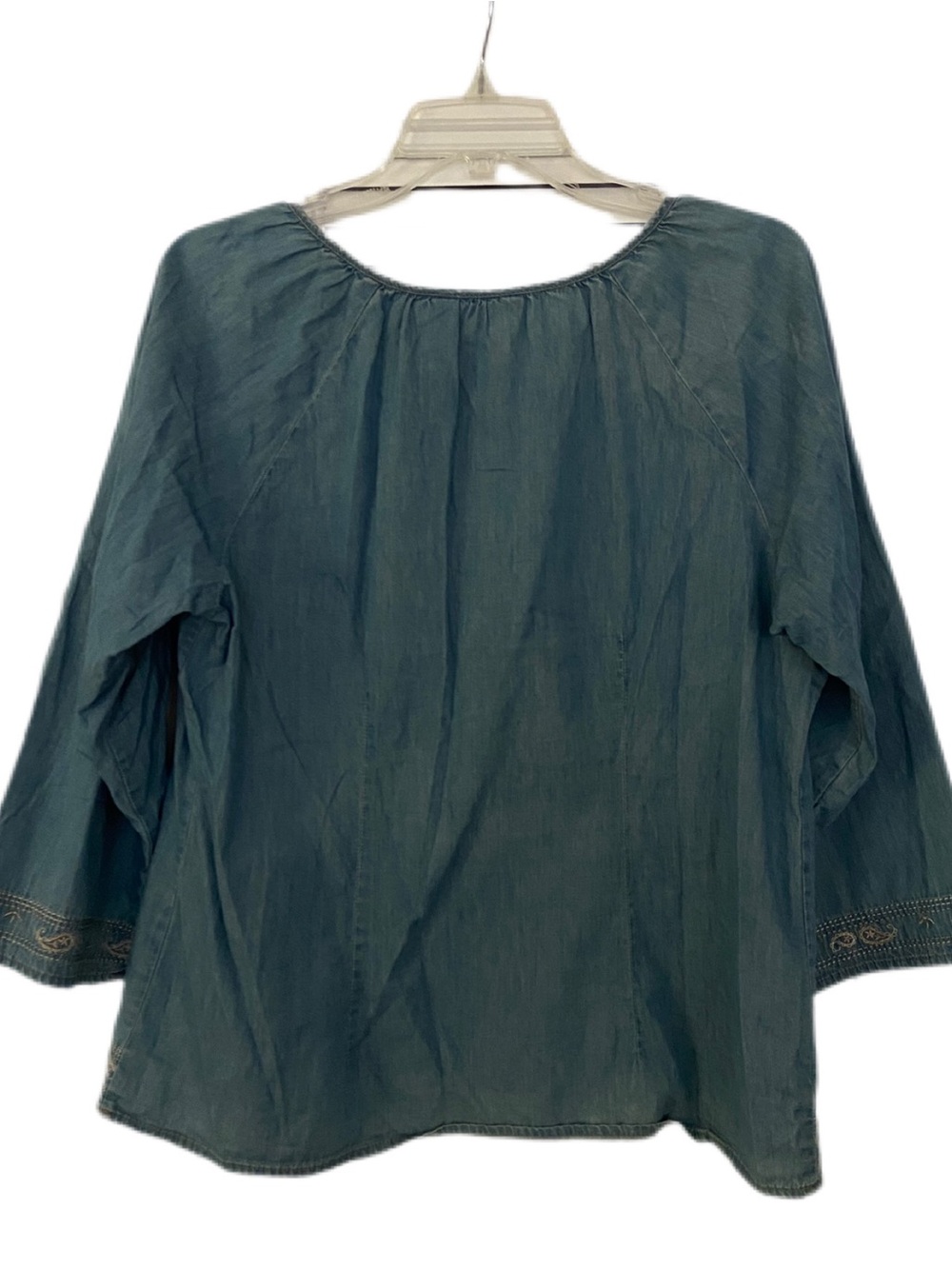 Vintage Sonoma Chambray Blue Embroidered Peasant Blouse Size Large - Picture 3 of 14